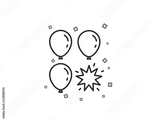 Balloon dart line icon. Amusement park sign. Pop the balloon symbol. Geometric shapes. Random cross elements. Linear Balloon dart icon design. Vector