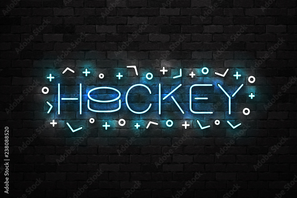 Obraz premium Vector realistic isolated neon sign of Hockey typography logo for decoration and covering on the wall background.