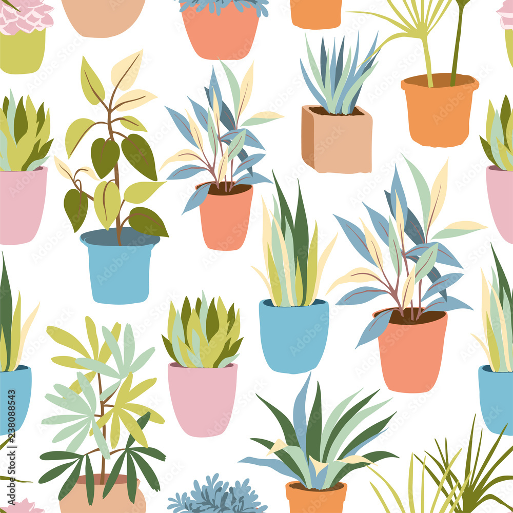 House plants seamless pattern