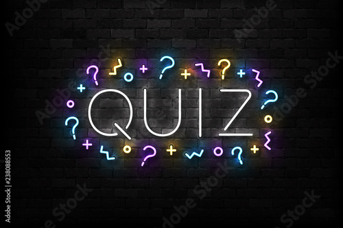 Vector realistic isolated neon sign of Quiz logo for template decoration and covering on the wall background.