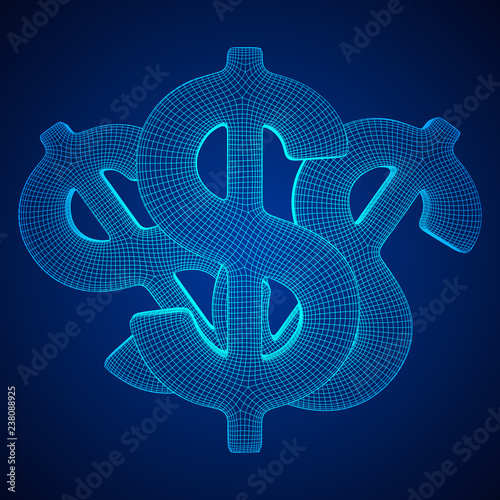 Dollar sign. Wireframe low poly mesh vector illustration. Money, rich, business concept