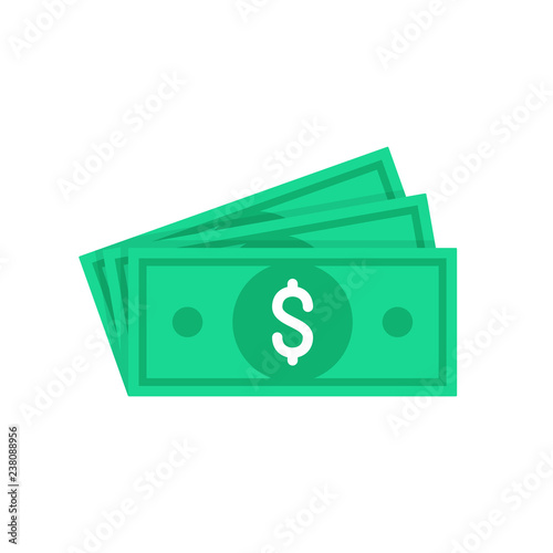 Money. Dollar bills, green banknotes, currency. Flat design. Vector illustration