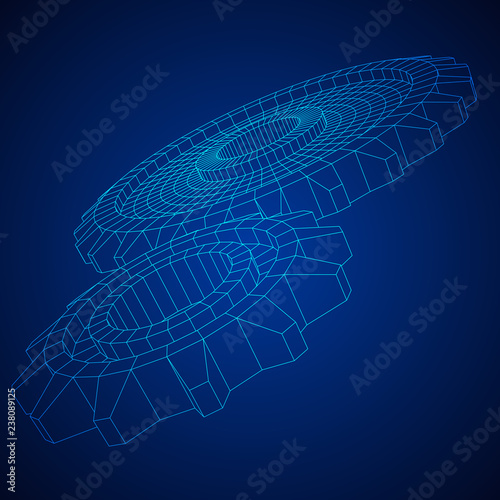 Gears. Mechanical technology machine engineering symbol. Industry development, engine work, business solution concept. Wireframe low poly mesh vector illustration