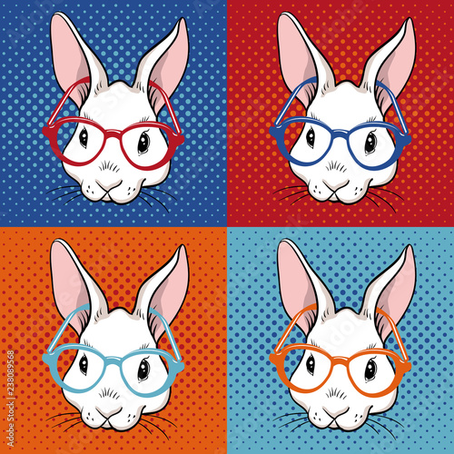 Rabbit pop art illustration 