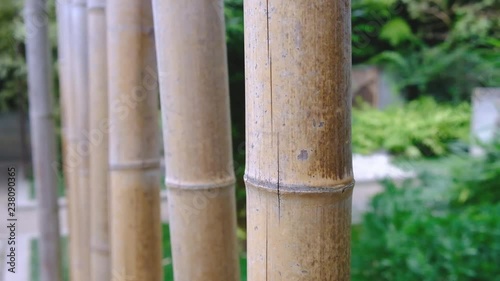 Japan bamboo cane decoration that move with the wind and a female hand. Relaxing scene. 4K video.