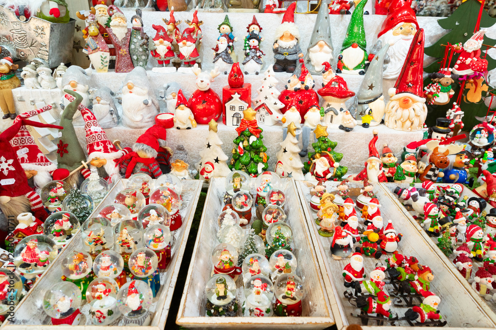 Christmas market kiosk details - traditional snowballs and festive decorations