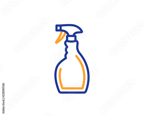 Cleaning spray line icon. Washing liquid or Cleanser symbol. Housekeeping equipment sign. Colorful outline concept. Blue and orange thin line color icon. Spray Vector