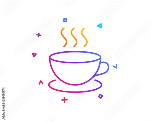Coffee drink line icon. Hot cup sign. Fresh beverage symbol. Gradient line button. Cappuccino icon design. Colorful geometric shapes. Vector