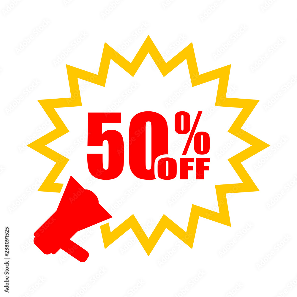 Fototapeta premium Megaphone with percent discounts. Vector sale labels and megaphone. Business Concept. Discount. Vector illustration