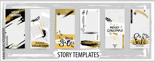 Trendy editable winter template for social networks stories, vector illustration.