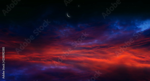 Obraz na płótnie Light from sky . Religion background . The sky at night with stars. New moon . Ramadan background . Prayer time . Dramatic nature background . Arab night . eclipse of the moon w salonie
