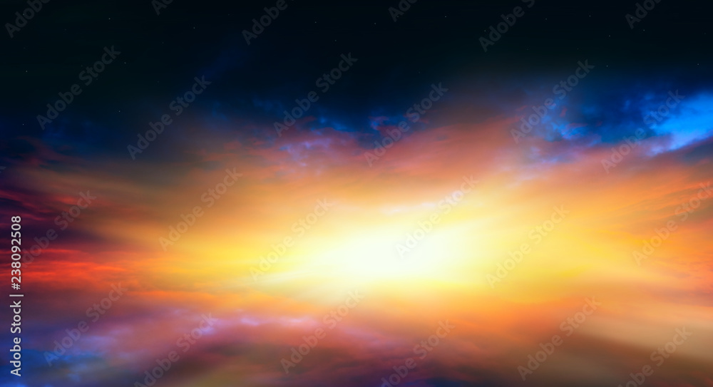 Abstract big explosion . Light from sky . Religion background . beautiful cloud . background sky at sunset and dawn .