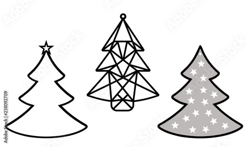 Christmas tree cut out of paper. Template for Christmas cards, invitations for Christmas party. Image suitable for laser cutting, plotter cutting or.