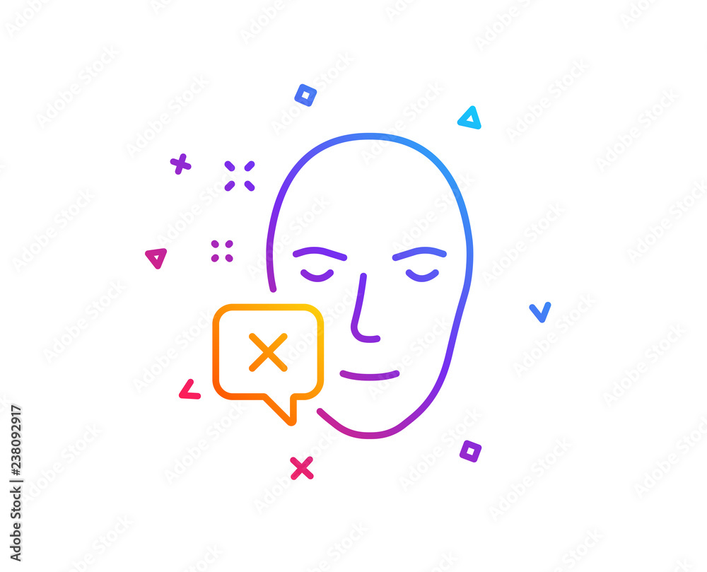 Face declined line icon. Human profile sign. Facial identification error symbol. Gradient line button. Face declined icon design. Colorful geometric shapes. Vector Face declined line icon. Human profile sign. Facial identification error symbol. Gradient line button. Face declined icon design. Colorful geometric shapes. Vector