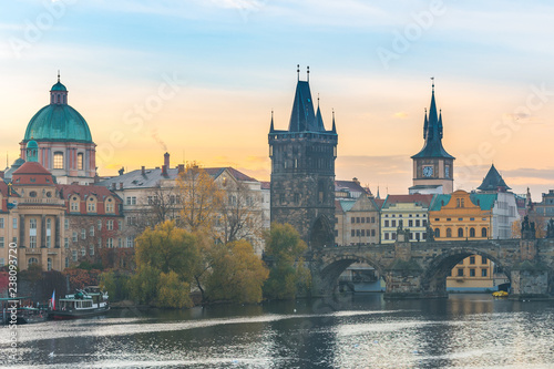 prague charles bridge view at morning, czech republic