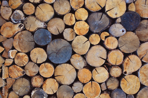 Chopped firewood logs background.