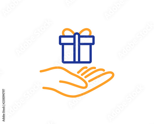 Loyalty program line icon. Gift box sign. Present symbol. Colorful outline concept. Blue and orange thin line color icon. Loyalty program Vector