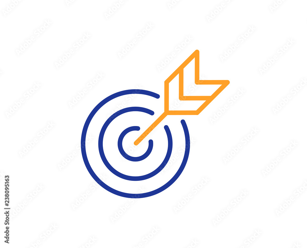 Target line icon. Marketing targeting strategy symbol. Aim with arrows sign. Colorful outline concept. Blue and orange thin line color icon. Target Vector Target line icon. Marketing targeting strategy symbol. Aim with arrows sign. Colorful outline concept. Blue and orange thin line color icon. Target Vector