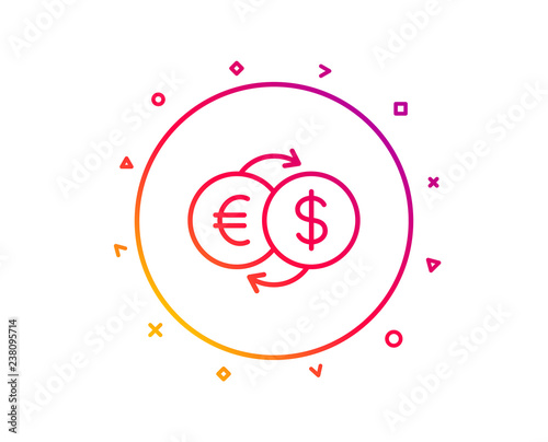 Money exchange line icon. Banking currency sign. Euro and Dollar Cash transfer symbol. Gradient pattern line button. Money exchange icon design. Geometric shapes. Vector
