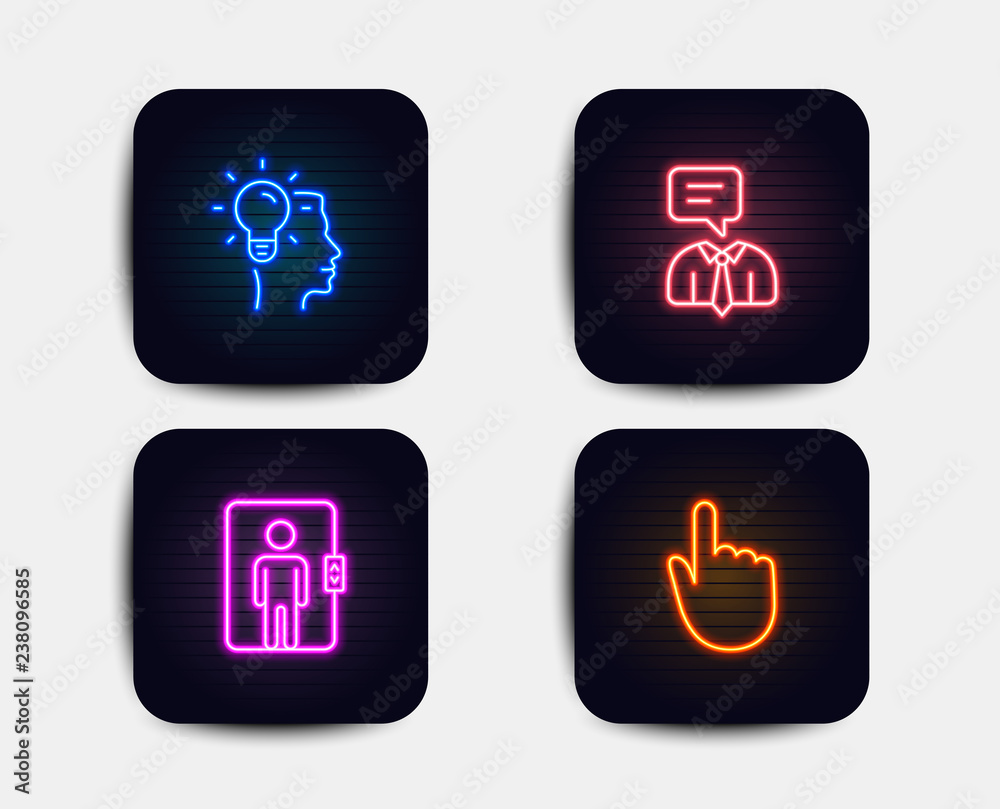 Neon set of Support service, Elevator and Idea icons. Hand click sign. Human talking, Office transportation, Professional job. Location pointer. Neon icons. Glowing light banners. Vector Neon set of Support service, Elevator and Idea icons. Hand click sign. Human talking, Office transportation, Professional job. Location pointer. Neon icons. Glowing light banners. Vector