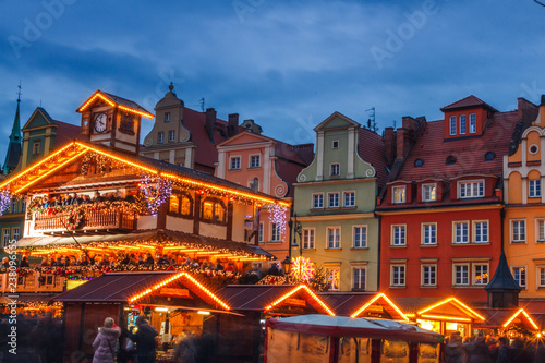 Christmas night market place in Wroclaw  Poland