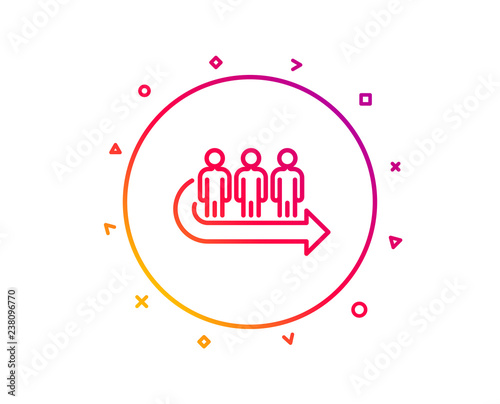 Queue line icon. People waiting sign. Direction arrow symbol. Gradient pattern line button. Queue icon design. Geometric shapes. Vector