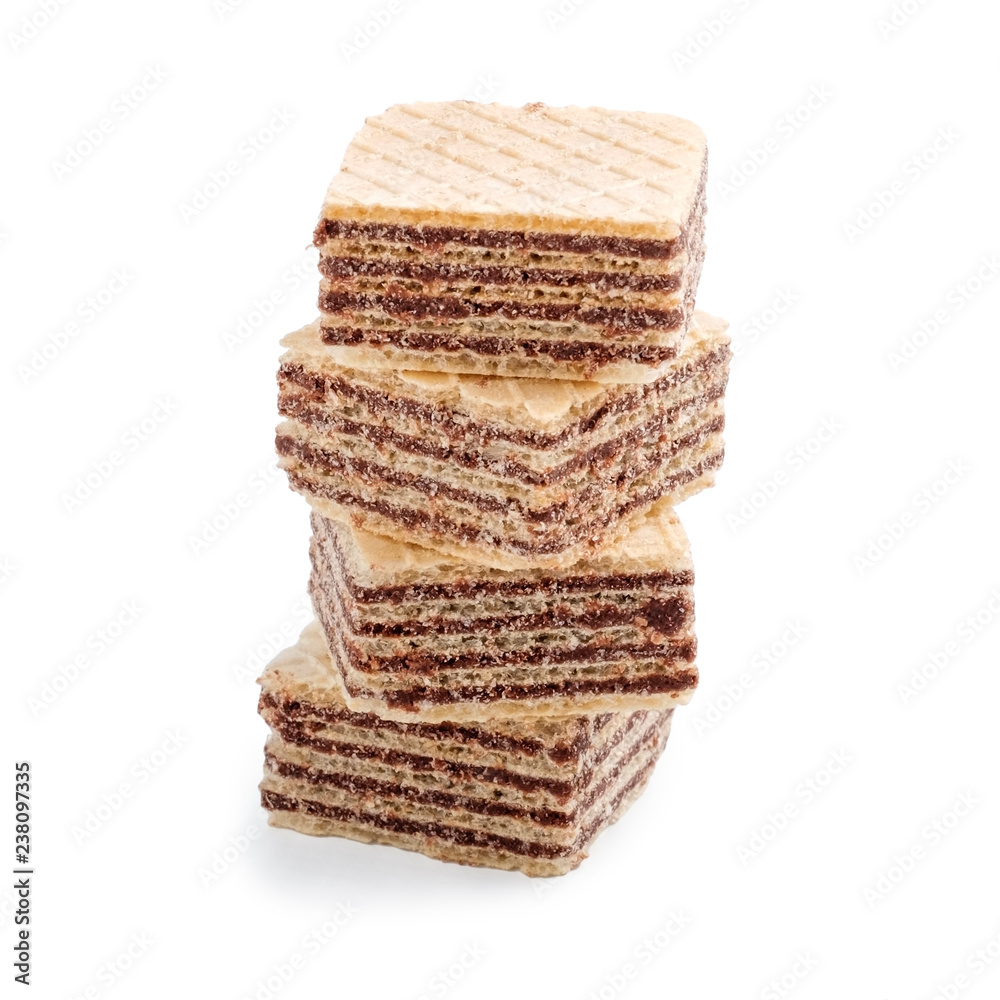 stack of square wafer biscuits isolated on white stack of square wafer biscuits isolated on white