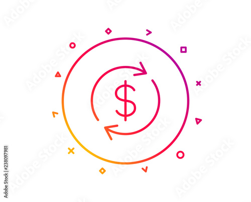 Currency exchange line icon. Money Transfer sign. Dollar in rotation arrow symbol. Gradient pattern line button. Usd exchange icon design. Geometric shapes. Vector