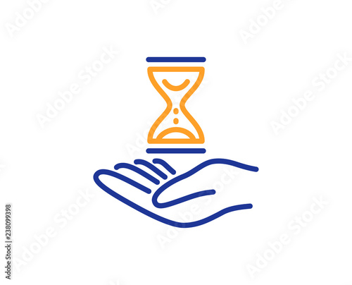 Time hourglass in hand line icon. Sand watch sign. Colorful outline concept. Blue and orange thin line color icon. Time hourglass Vector