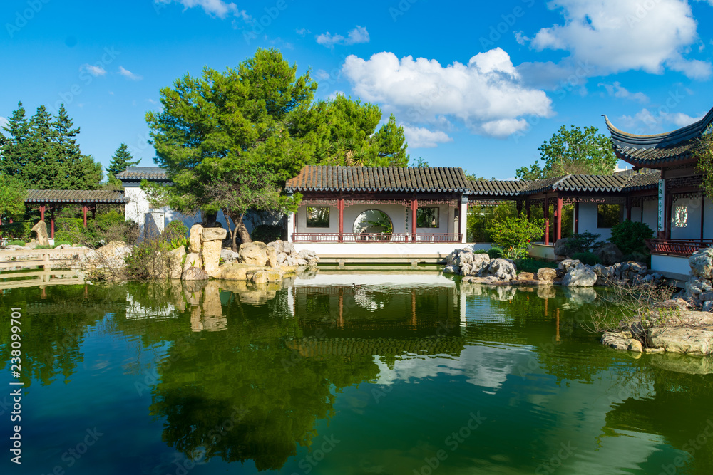 A building at the Chinese Garden of Serenity at Santa Luċija, Malta