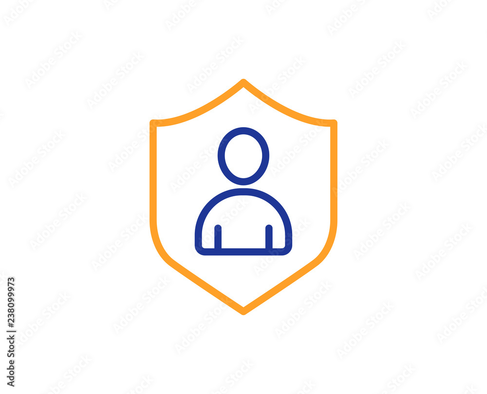 User Protection line icon. Profile Avatar with shield sign. Person silhouette symbol. Colorful outline concept. Blue and orange thin line color icon. Security Vector User Protection line icon. Profile Avatar with shield sign. Person silhouette symbol. Colorful outline concept. Blue and orange thin line color icon. Security Vector
