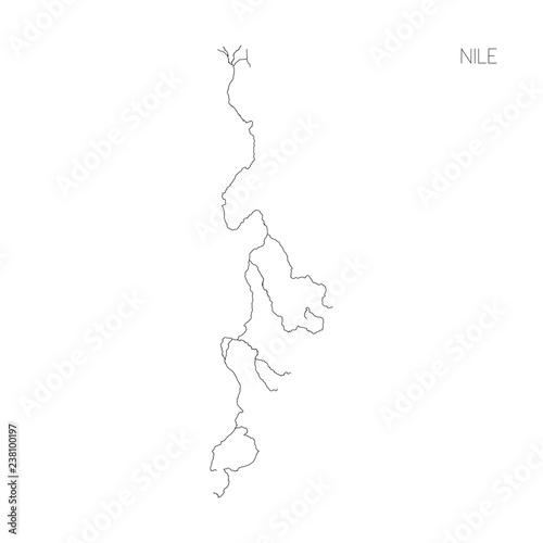 Map of Nile river drainage basin. Simple thin outline vector illustration.