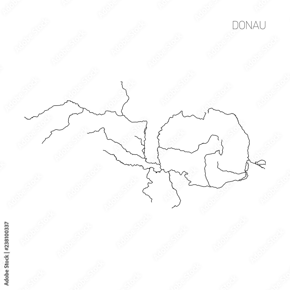 Map of Donau river drainage basin. Simple thin outline vector illustration. Map of Donau river drainage basin. Simple thin outline vector illustration.