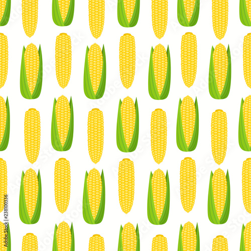 Vector seamless pattern with cartoon corn isolated on white.