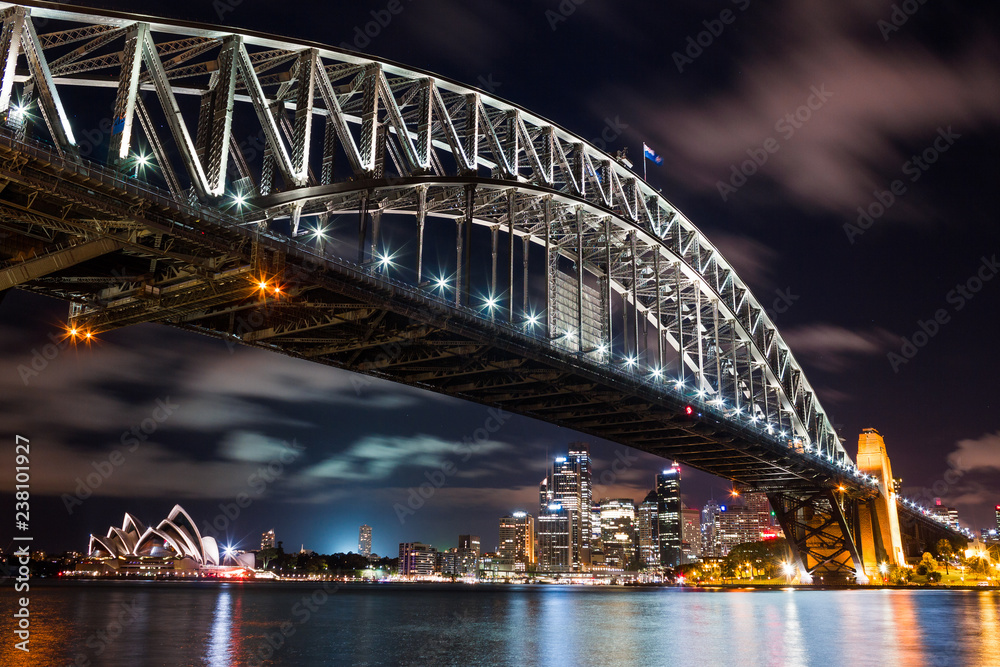 Sydney Harbour Bridge at Night Including Skyline and Opera