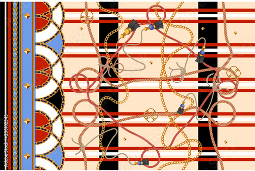 Border seamless pattern with chains. Vector patch for print, fabric, scarf.