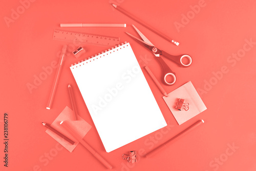 School office supplies toned in color of the year.