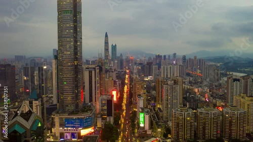 sunset shenzhen cityscape traffic street aerial panorama timelapse 4k china
 photo