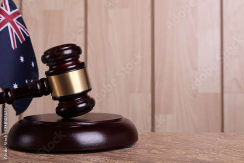 Flag of Australia and a gavel on a sounding block photo