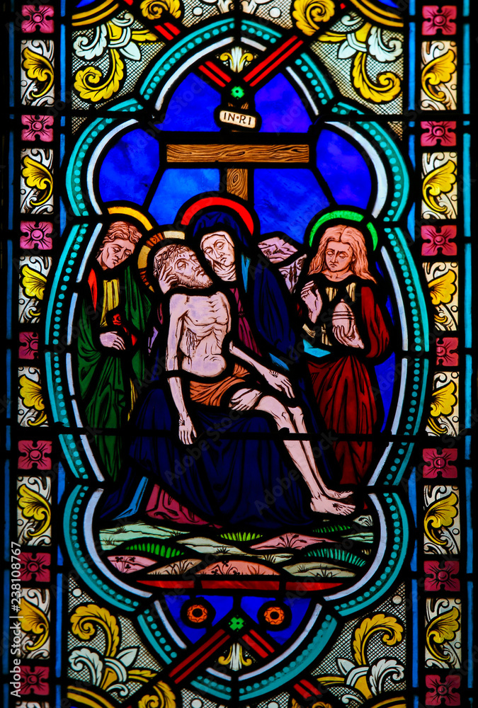 Stained Glass in Monaco Cathedral - Jesus taken from the Cross
