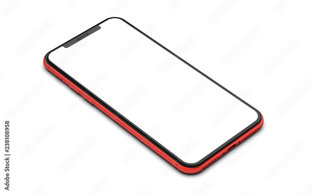 Red smartphone with blank screen, isolated on white background. Template, mockup. Red smartphone with blank screen, isolated on white background. Template, mockup.