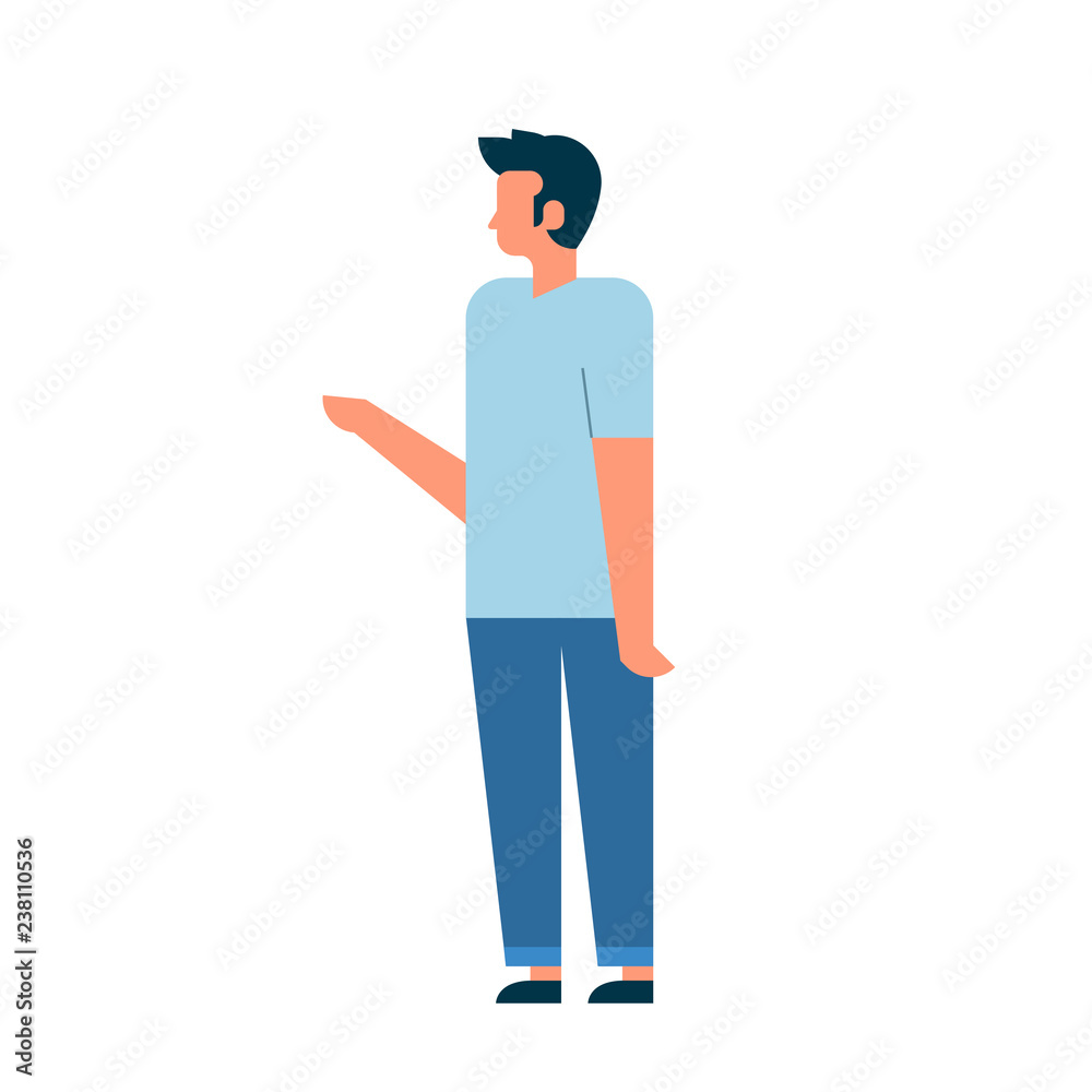man character standing pose male white background full length cartoon flat