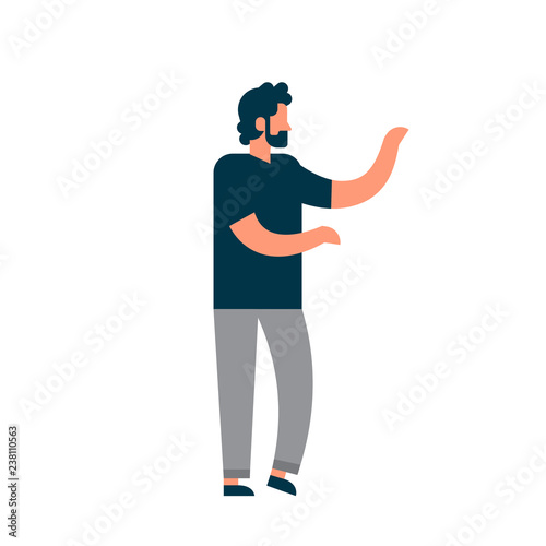 caucasian beard man character standing pose male white background full length cartoon flat