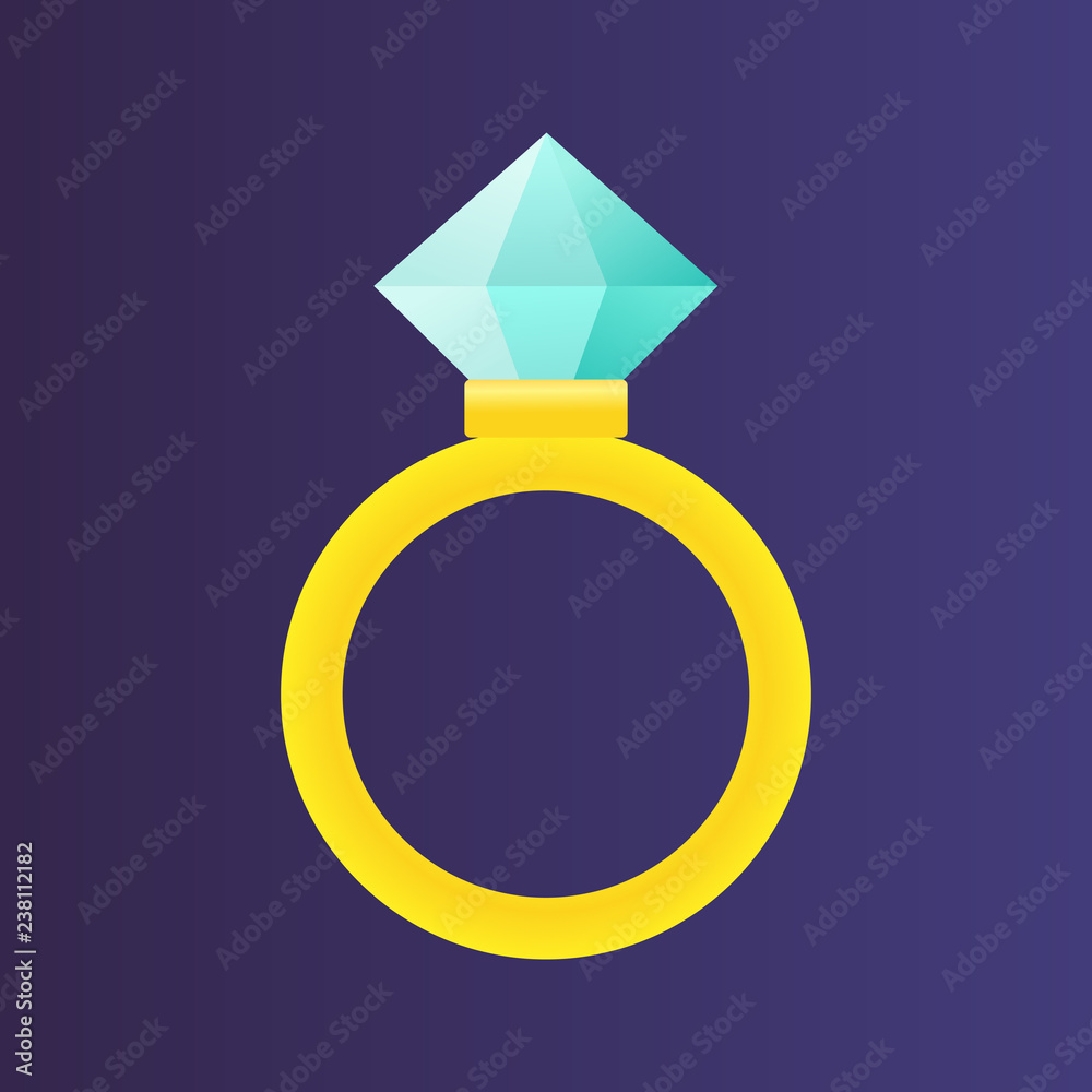 Shiny jeweled golden ring. Diamond engagement and wedding ring. Flat design Shiny jeweled golden ring. Diamond engagement and wedding ring. Flat design