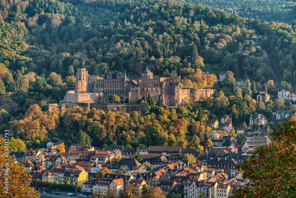 Blick auf das spätsommerliche Heidelberg mit dem Schloss und der Altstadt