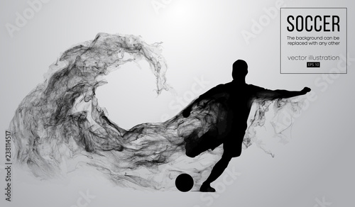 Abstract silhouette of a football player on the white background from particles. Soccer player running jumping with ball. World and european league. Background can be changed to any other. Vector