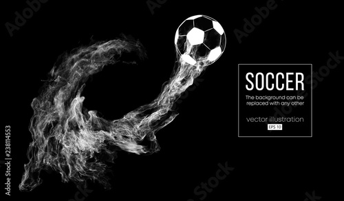 Abstract silhouette of a football ball on dark black background from particles. Soccer ball. World and european league. Background can be changed to any other vector illustration