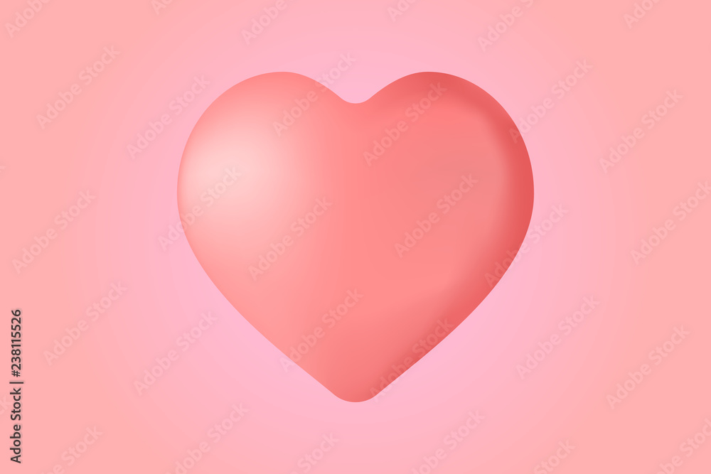 3d symbol heart in soft living coral red colors. stock vector illustration clipart