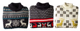 Christmas sweater with pattern Isolated image on white background. top view