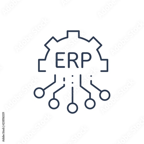 ERP-система, планирование ресурсов предприятия. Автоматизация бизнеса и инноваций. Вектор значок.